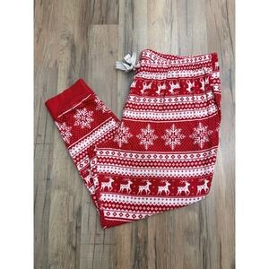 Old Navy Christmas Jogger Pants Red Snowflake Reindeer‎ Print 100% Cotton XL